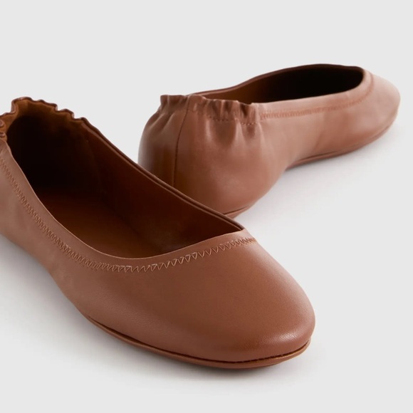 Quince Shoes - New Quince Women’s Cognac Brown Italian Leather On The Go Ballet Flat Shoes 9